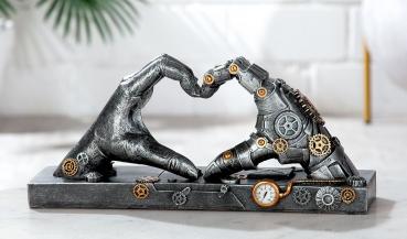 Skulptur "Steampunk Hand" Herzform antik silberfarben mit kupferfarbenen